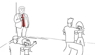 Trump Loner party meme — standing alone in the corner
